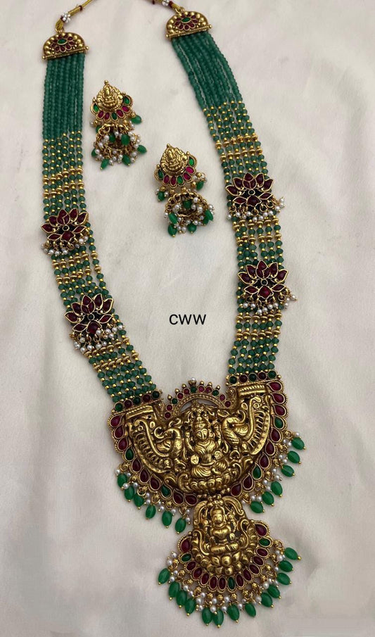 Green Beads Laxmi Haram