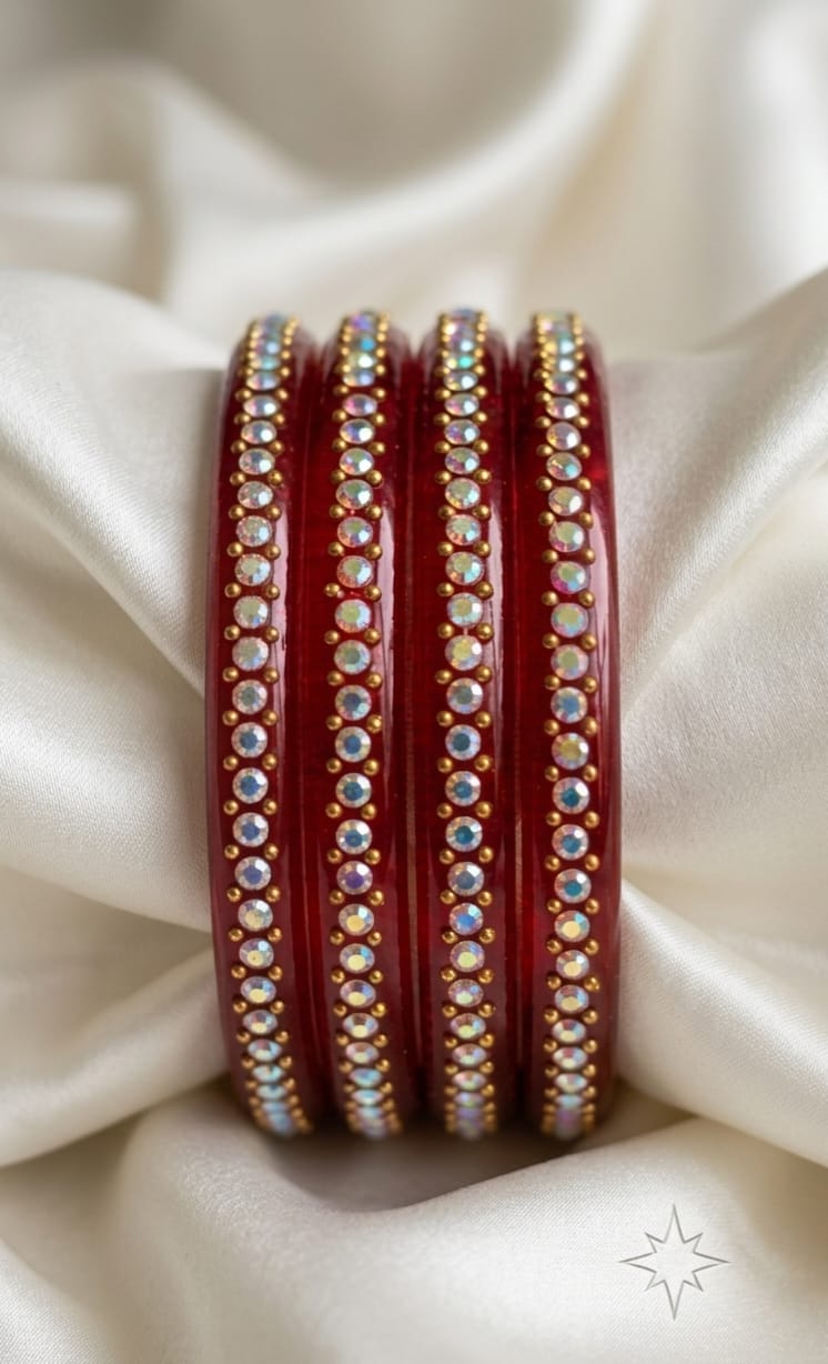 4MM crystal stone maroon bangles-4 bangles